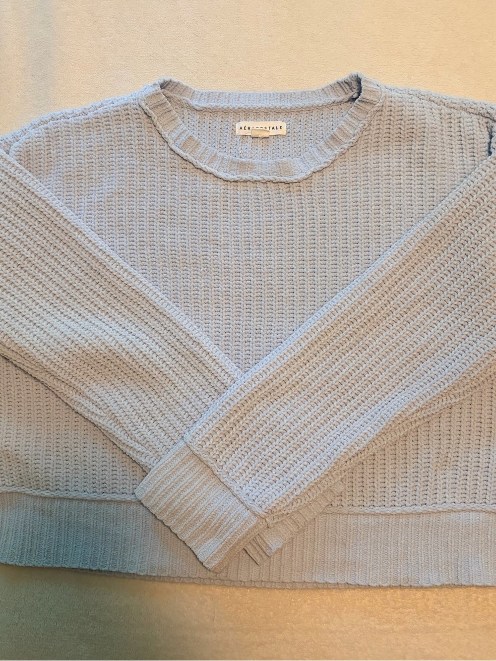 Aeropostale Cropped Ribbed Crewneck Sweater in Baby Blue Like New